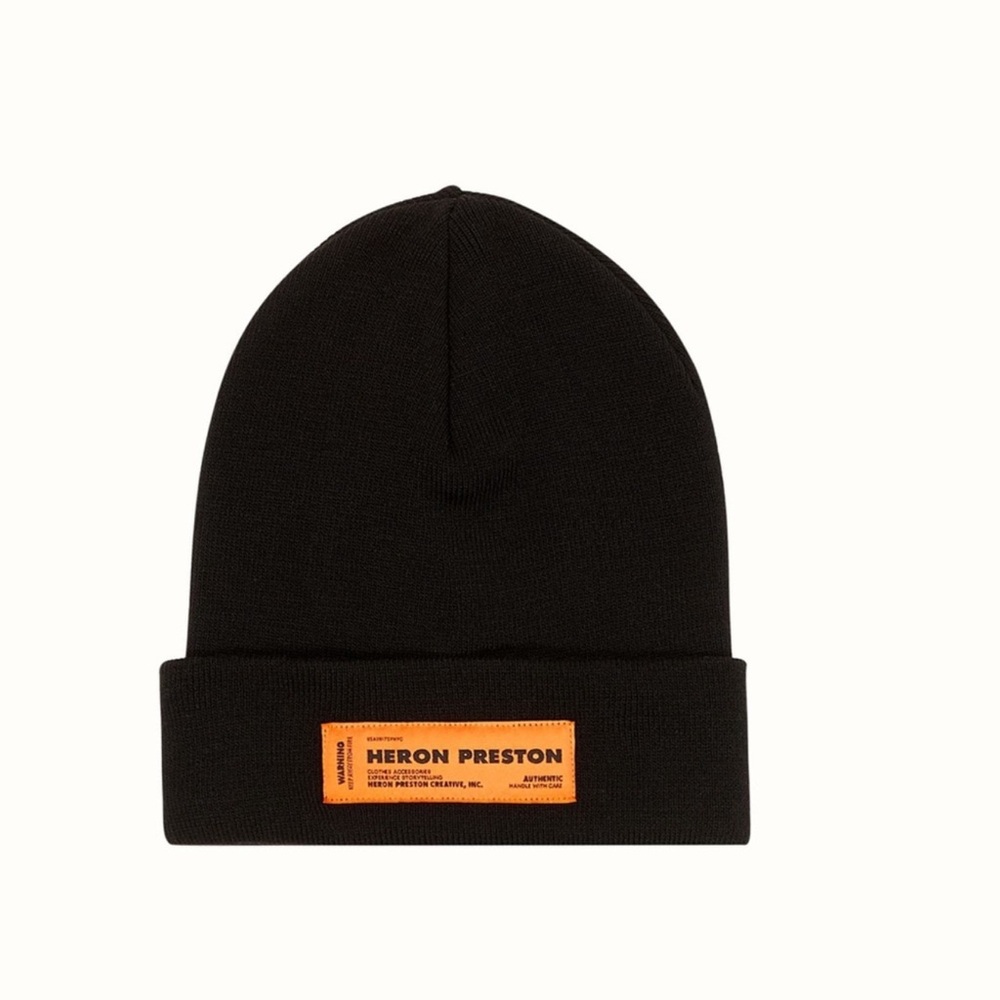 Heron Preston 100% Wool Beanie Black CТИЛЬ Logo Patch Hat - Picture 6 of 11